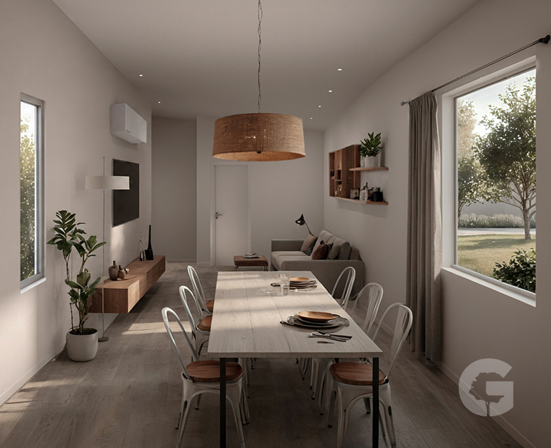 Casa Quebracho - Espacio living - comedor y cocina integrada.